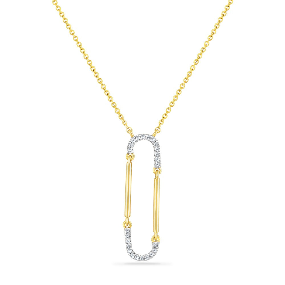 14K PAPER CLIP SHAPED PENDANT WITH 24 DIAMONDS 0.053CT 18 INCHES CHAIN