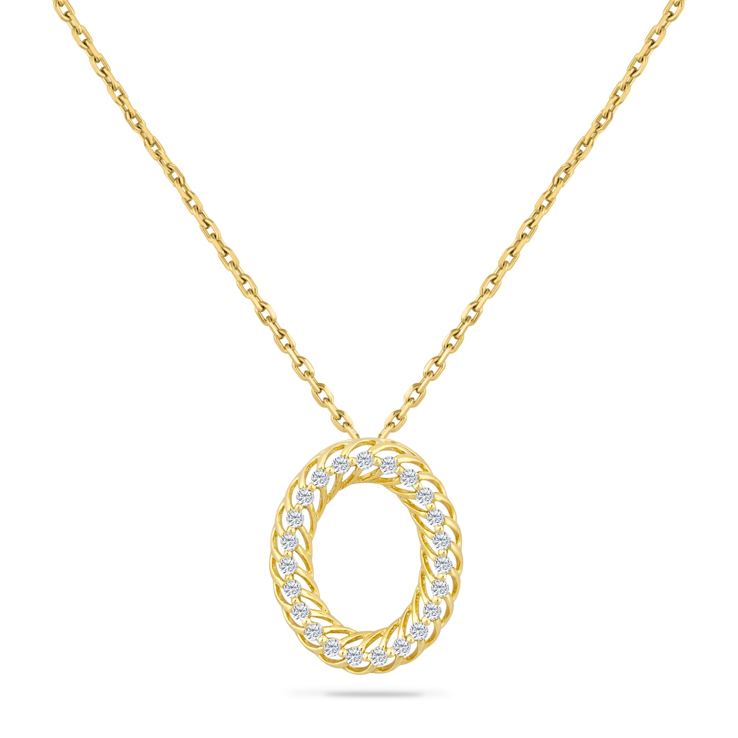 14K OVAL PENDANT WITH 23 DIAMONDS 0.25CT ON 18 INCHES CURB CHAIN