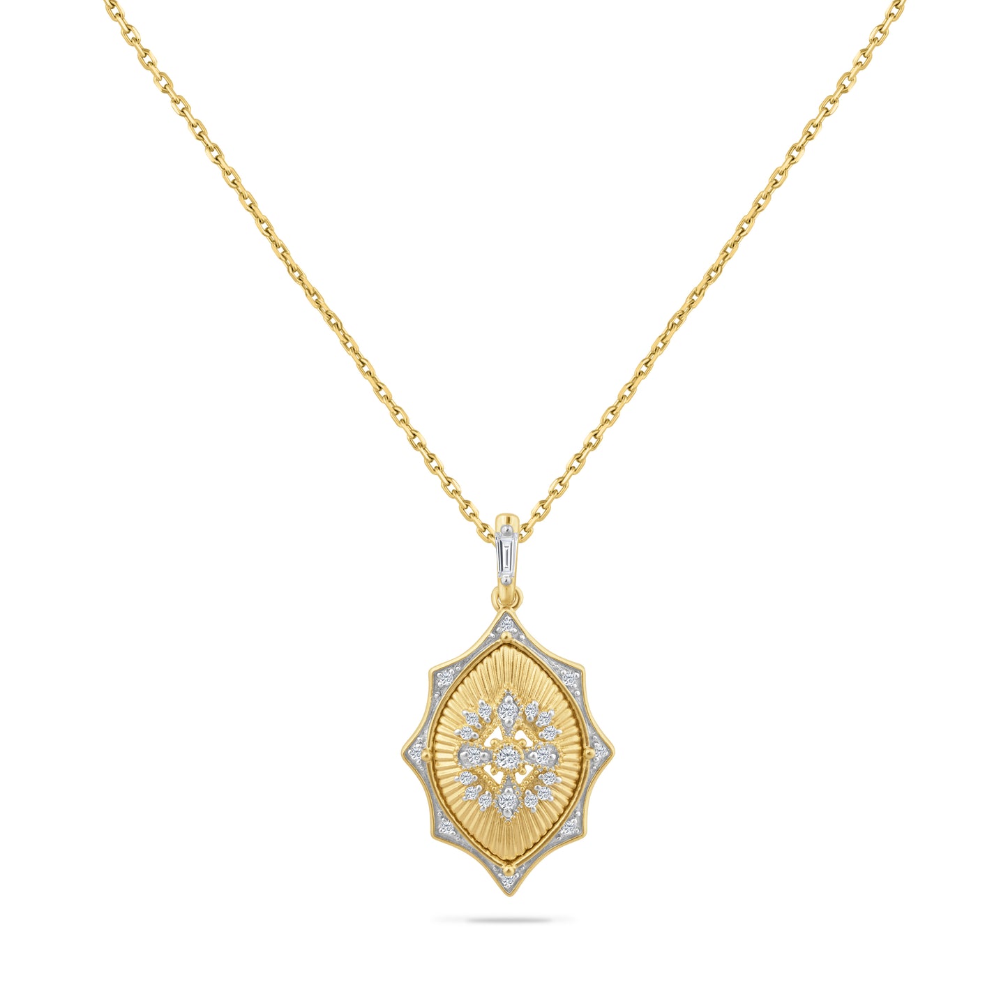 14K PENDANT WITH 1 TAP DIAMOND 0.07CT & 25 ROUND DIAMONDS 0.14CT ON 18 INCHES CABLE CHAIN