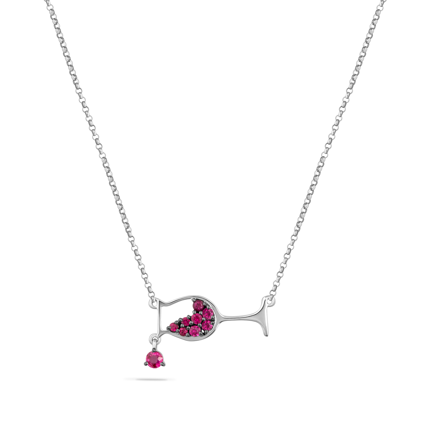 14K CHAMPAGNE GLASS NECKLACE WITH 9 PINK SAPPHIRES 0.38CT ON 18 INCHES CABLE CHAIN
