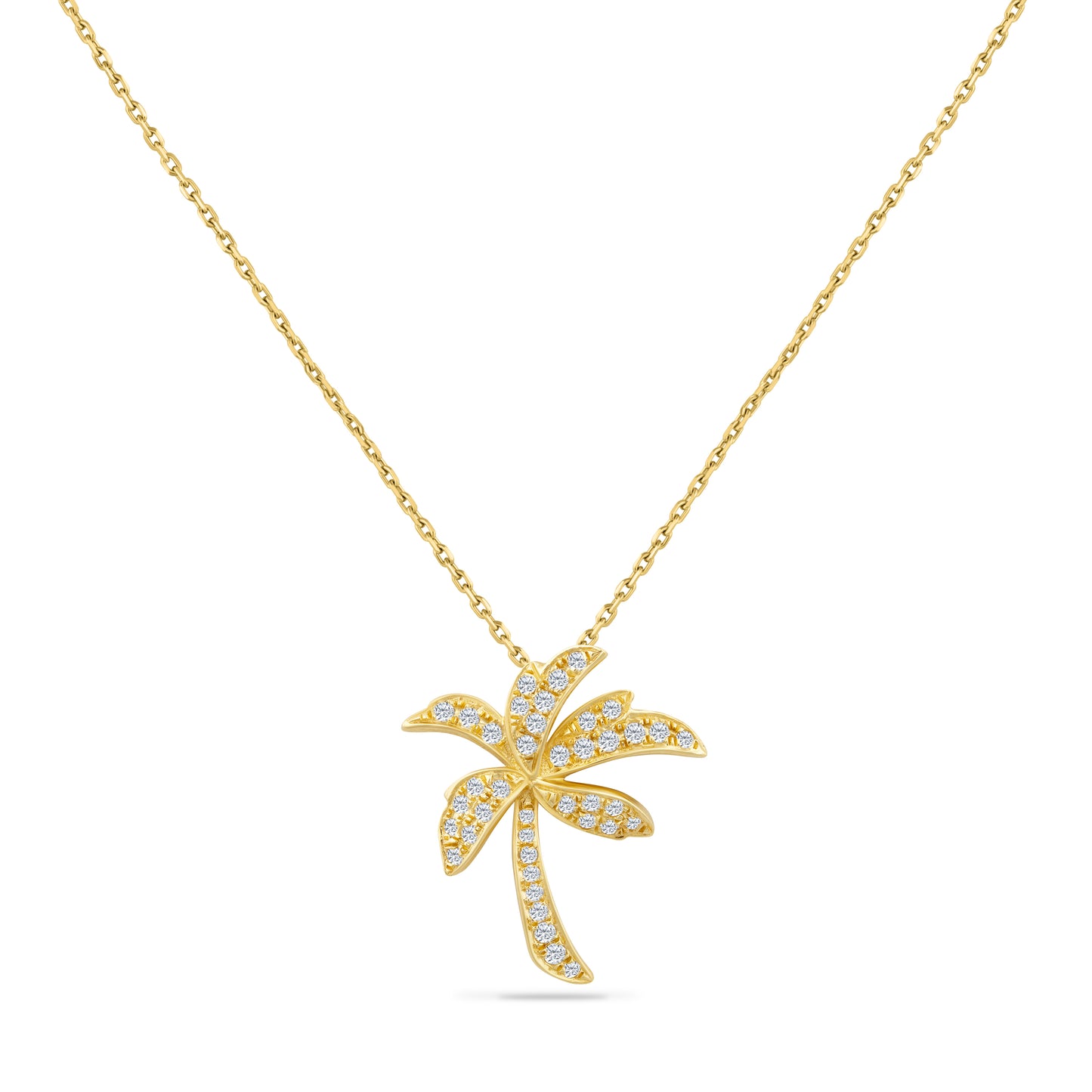 14K PALM TREE PENDANT WITH 40 DIAMONDS 0.35CT ON 18 INCHES CABLE CHAIN