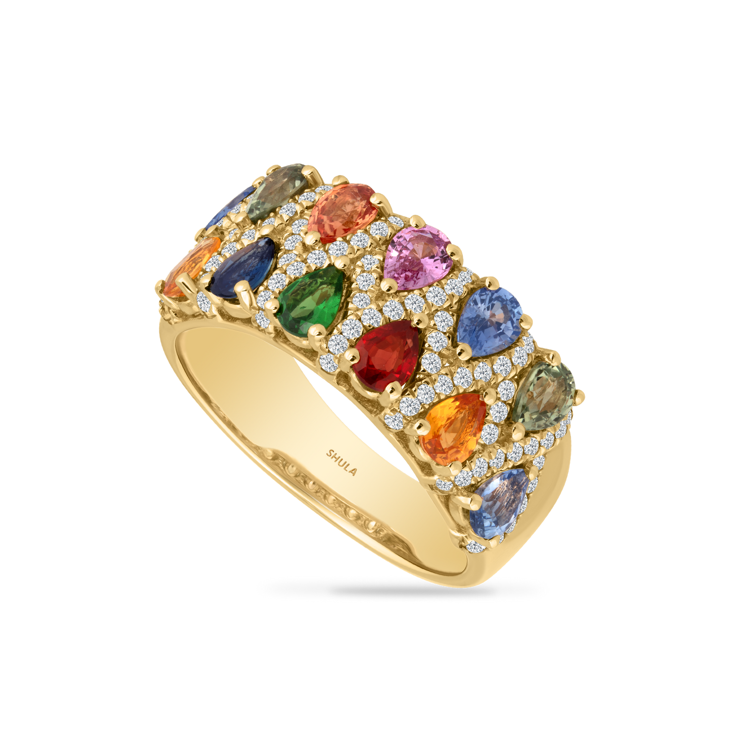 14K COLORFUL RING WITH CITRINE, FANCY SAPPHIRES AND GREEN GARNETS