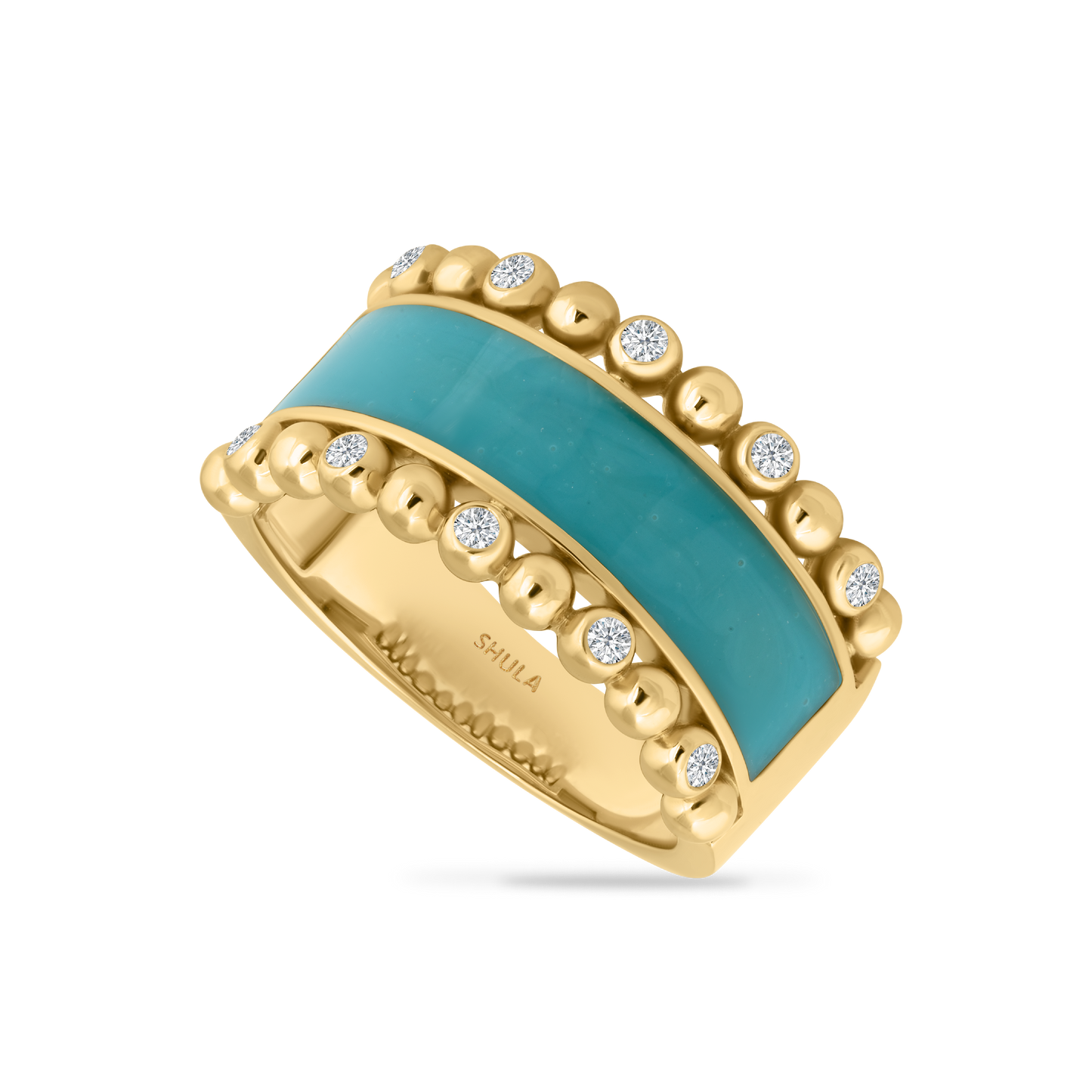 14K RING WITH 10 DIAMONDS 0.15CT & ENAMEL