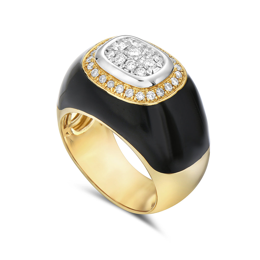 14K BLACK ENAMEL RING WITH 35 DIAMONDS 0.42CT
