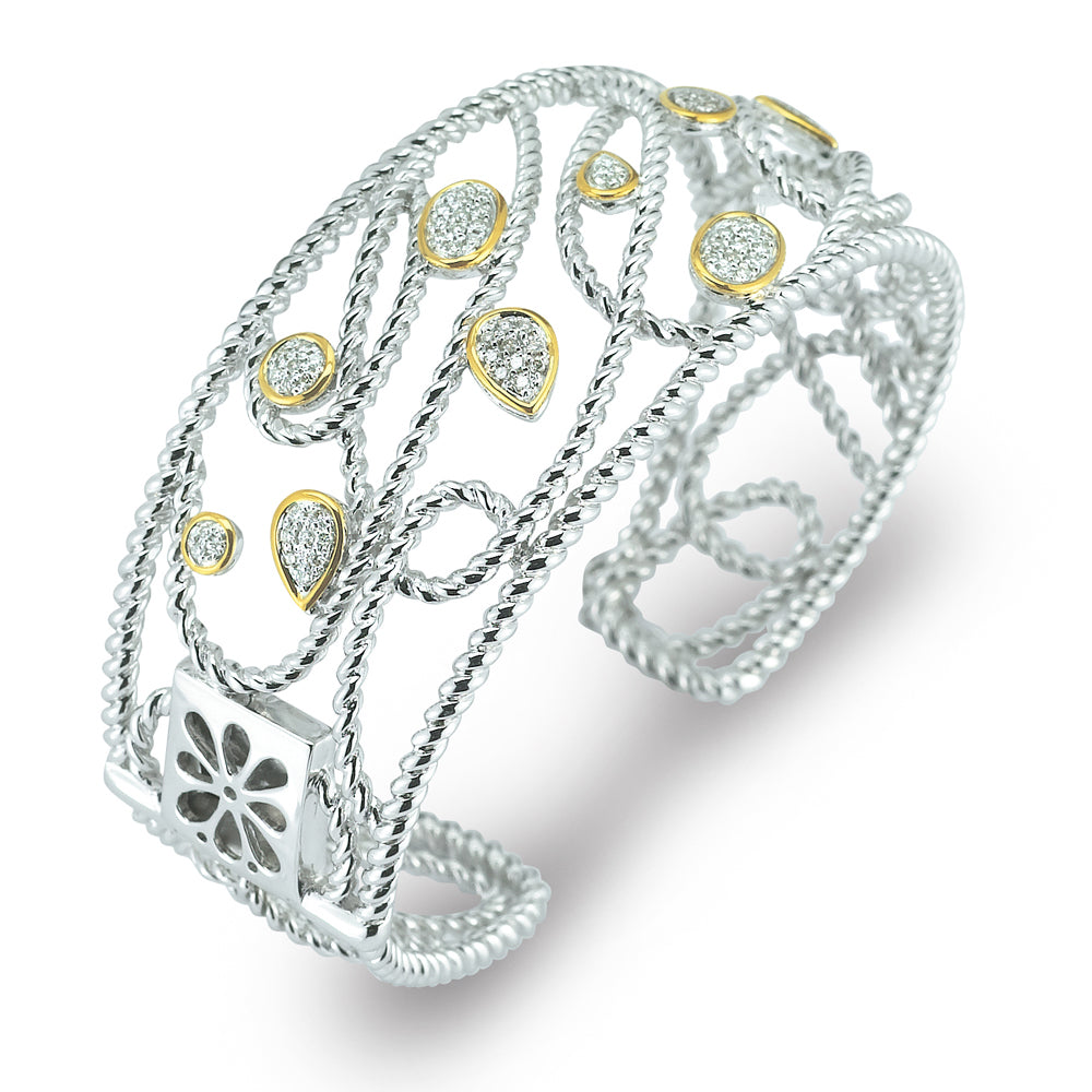 STERLING SILVER AND 14K DIAMOND CUFF