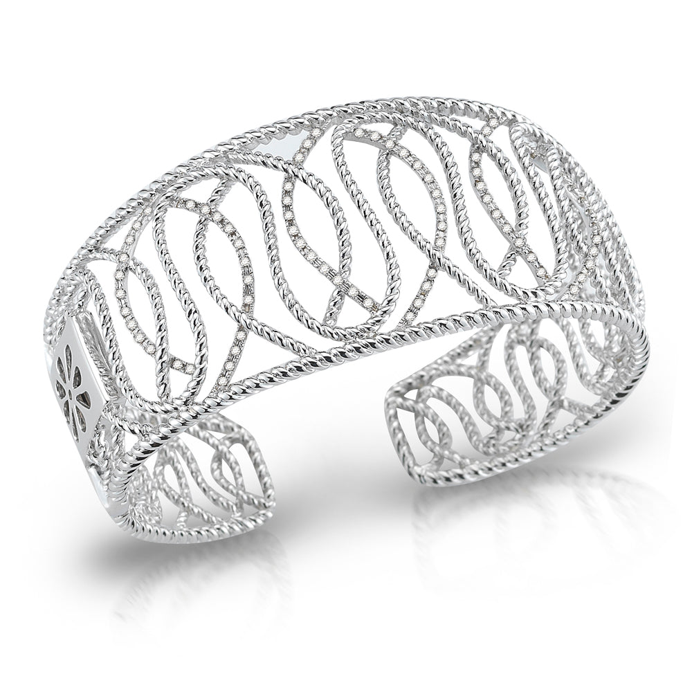 STERLING SILVER WITH DIAMONDS SWIRL DESIGN CUFF