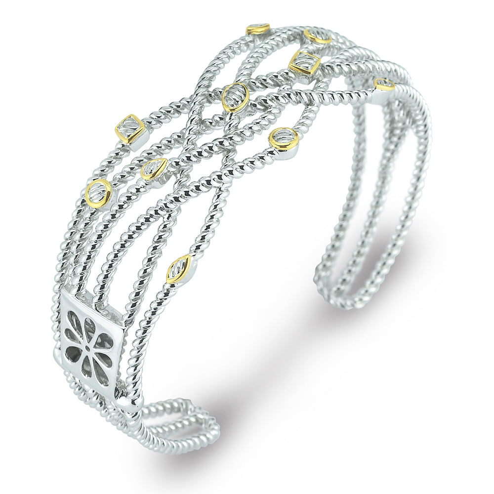 STERLING SILVER HINGED CUFF AND 14K DETAILS WITH DIAMONDS