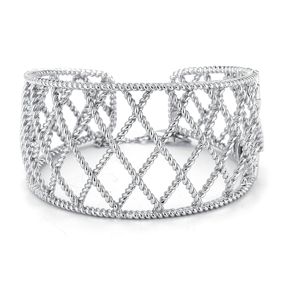 WIDE STERLING SILVER CHECKERBOARD SHAPED HINGED CUFF