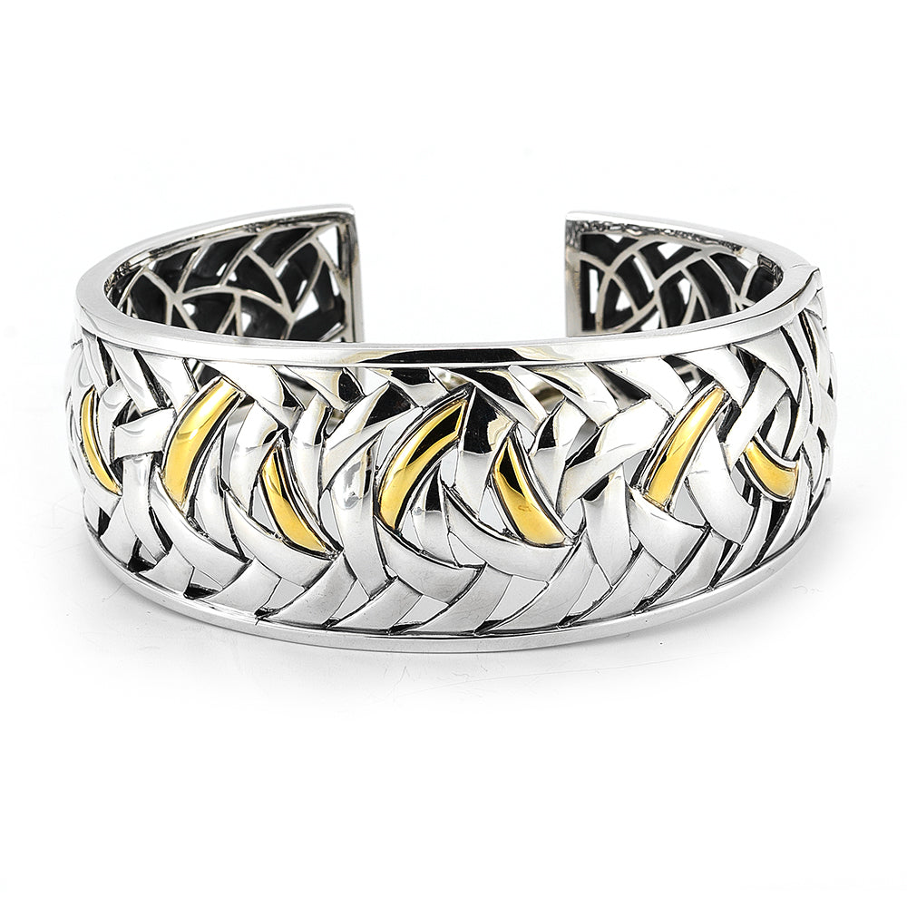 STERLING SILVER AND 14K WIDE HINGED CUFF