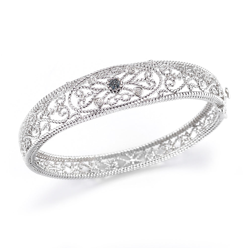 STERLING SILVER BLUE SAPPHIRE AND DIAMOND BANGLE