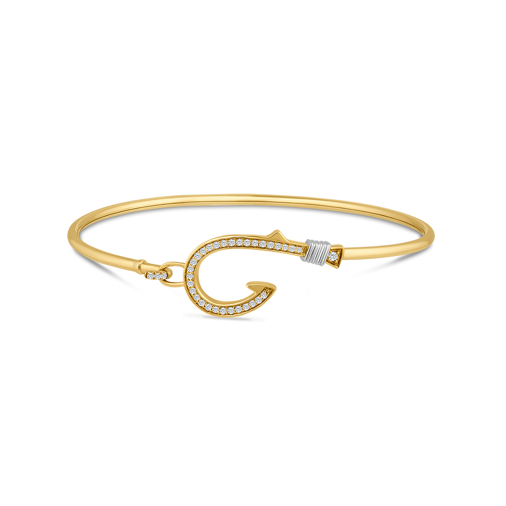 14K FLEXIBLE FISHHOOK BANGLE WITH 35 DIAMONDS 0.18CT