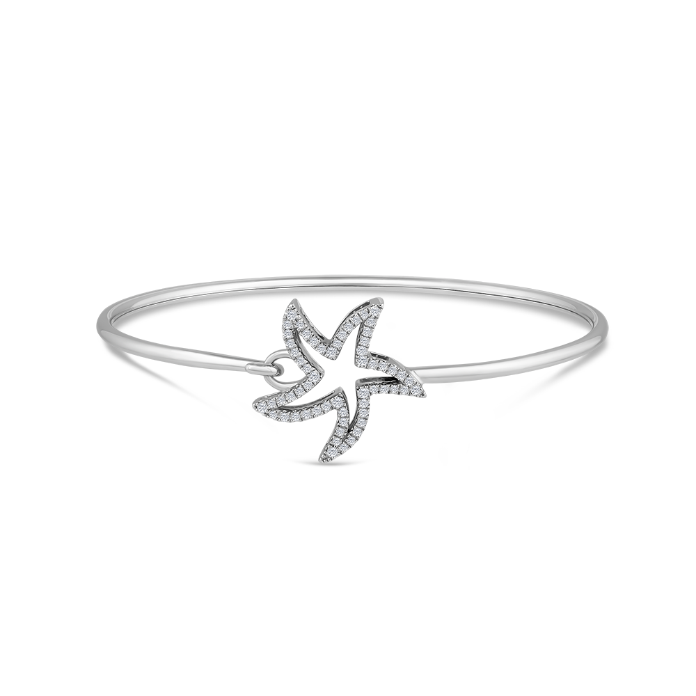 14K FLEXIBLE OPEN SATRFISH BANGLE 59 DIAMONDS 0.25CT