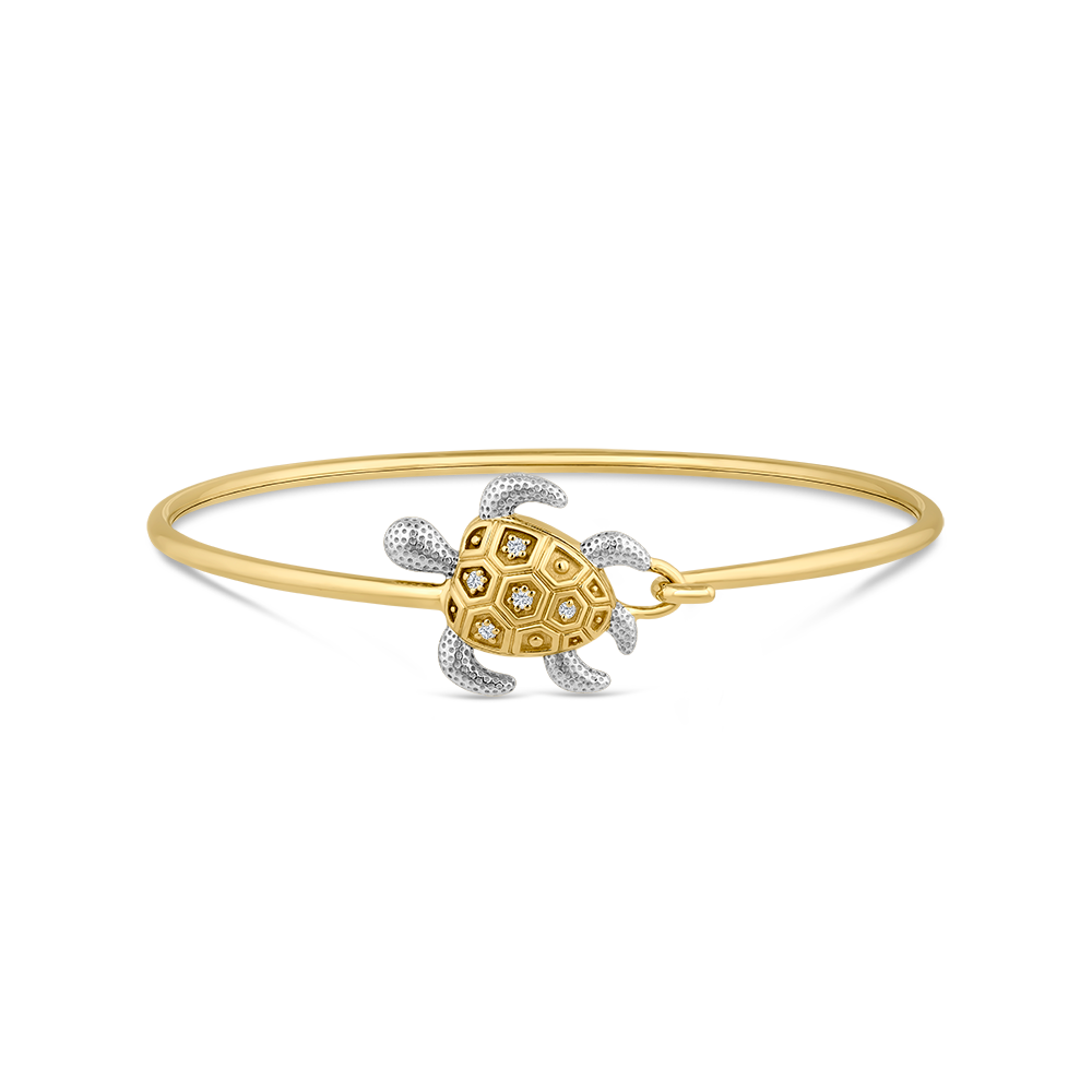 14K FLEXIBLE TURTLE BANGLE 5 DIAMONDS 0.05CT