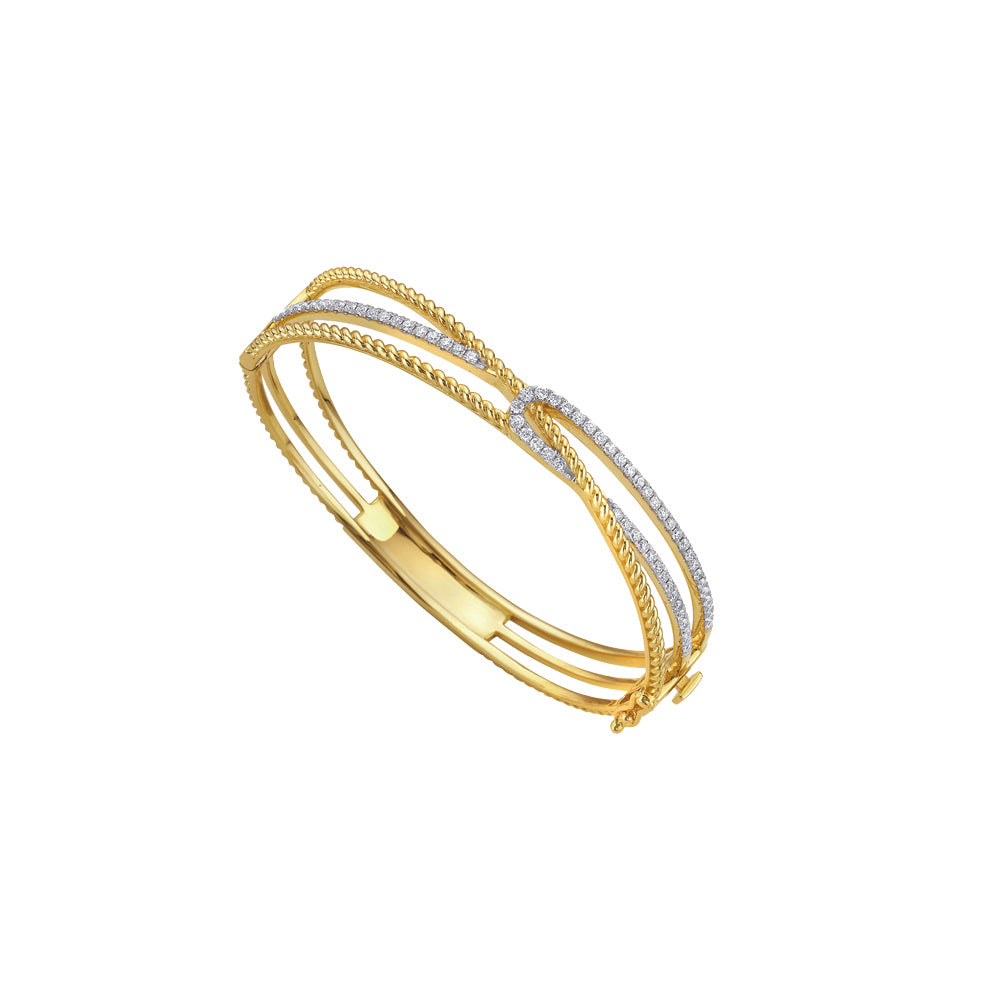 14K CABLE DESIGN BANGLE SET WITH 66 ROUND DIAMONDS 0.97CT