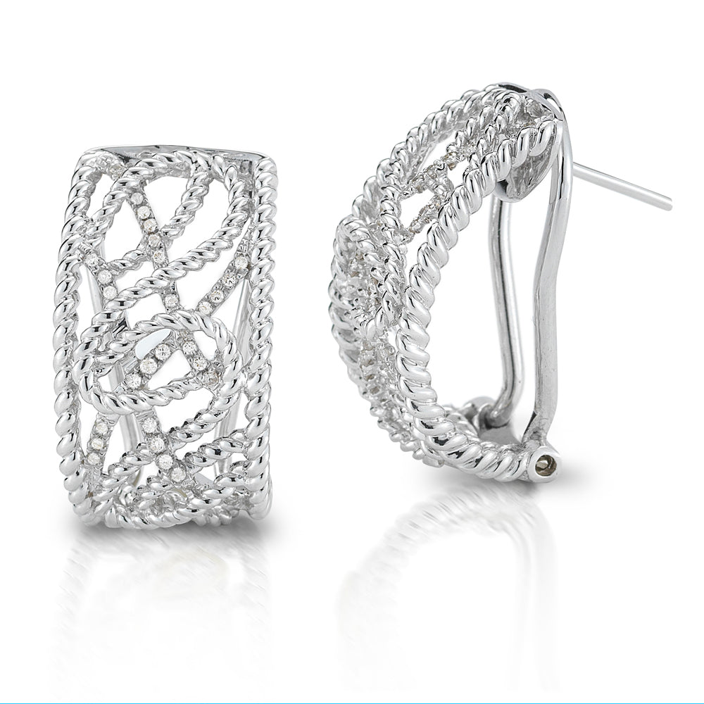 STERLING SILVER EARRINGS WITH DIAMONDS SWIRL DESIGN