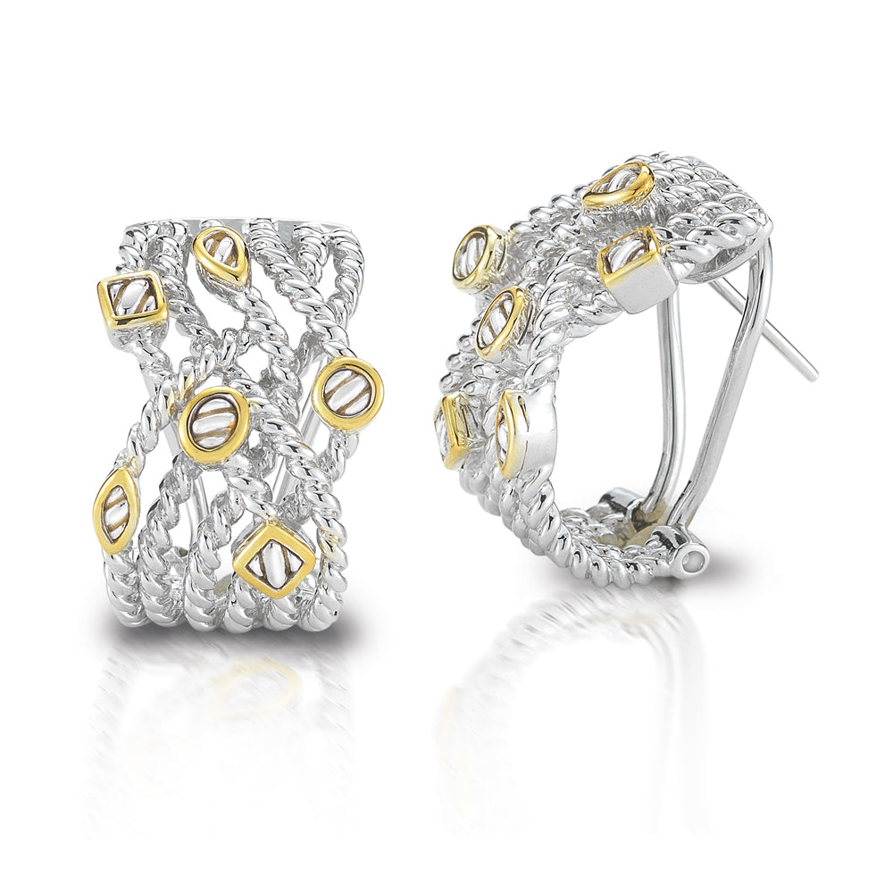 STERLING SILVER AND 14K CABLE DESIGN EARRINGS