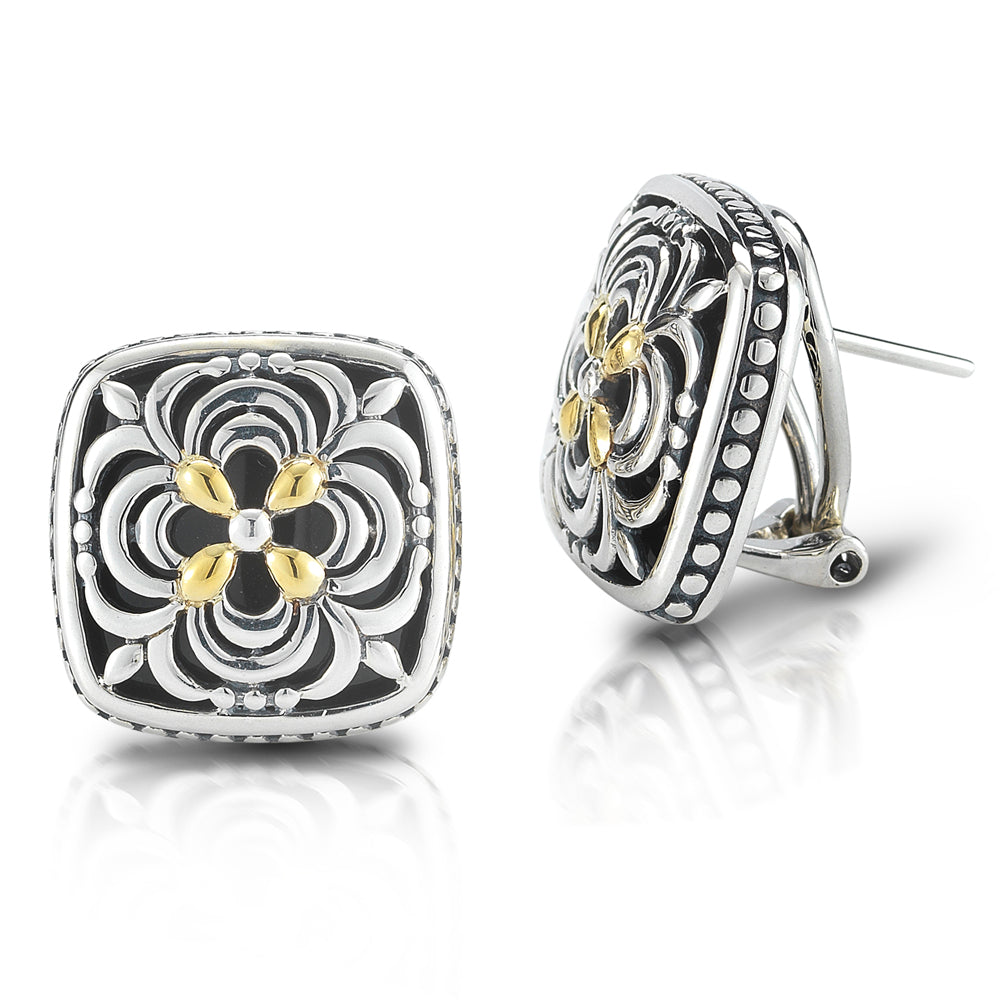 STERLING SILVER EARRINGS WITH 18K BLACK ONYX