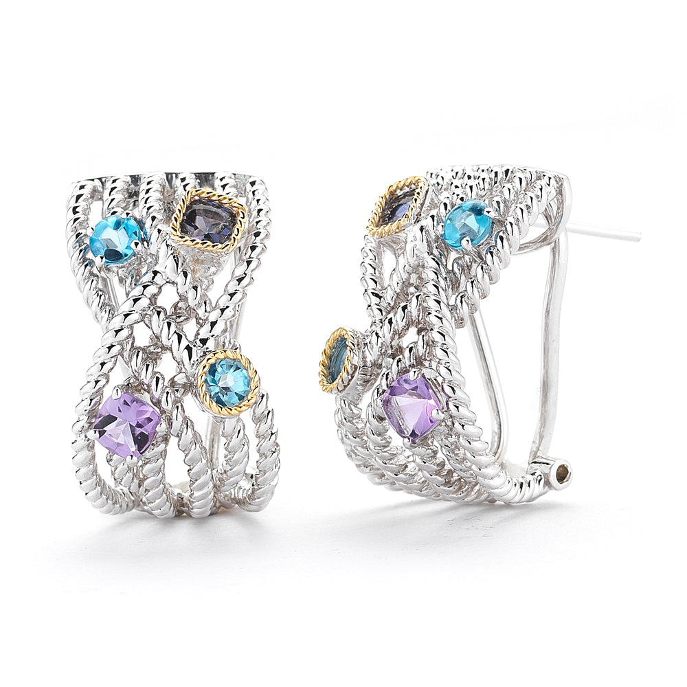 STERLING SILVER AND 14K EARRINGS WITH SEMI-PRECIOUS STONES