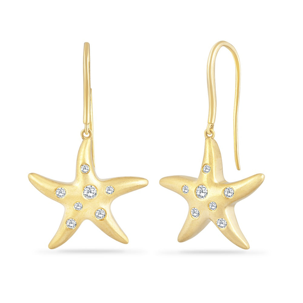 14K STARFISH EARRINGS WITH 14 DIAMONDS 0.26CT, 32MM BY 18.5MM