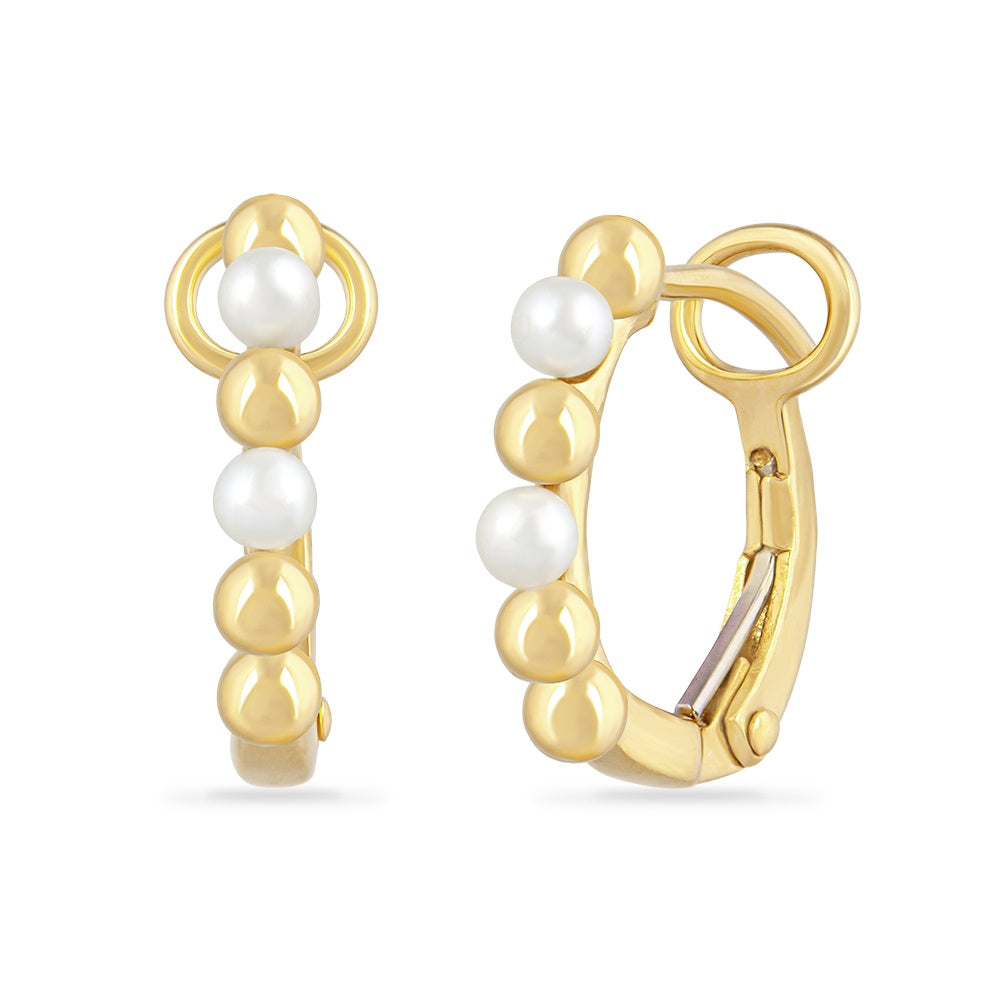 14K SMALL GOLD & PEARL HOOP EARRINGS