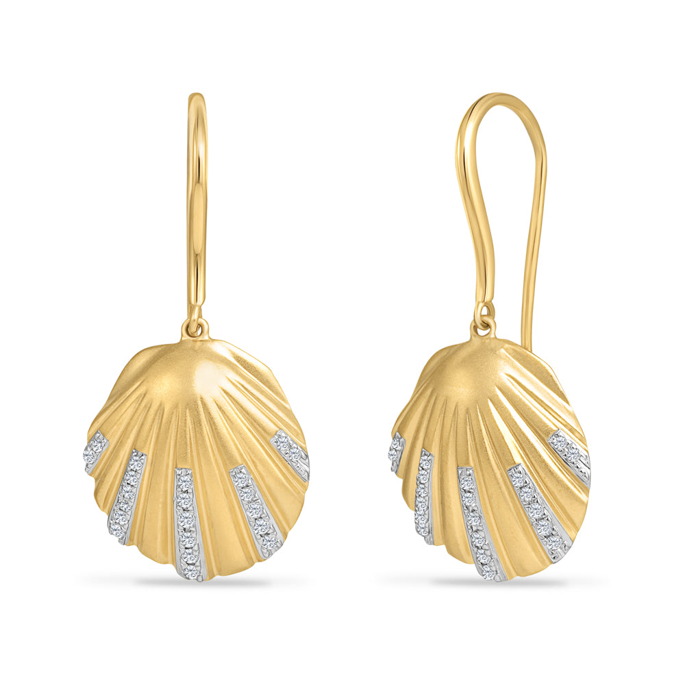 14K SHELL EARRINGS WITH 42 DIAMONDS 0.20CT