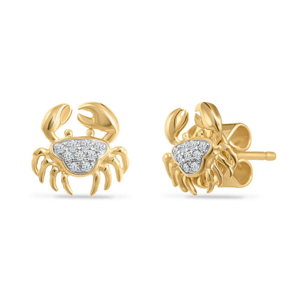 14K CRAB EARRINGS WITH 18 DIAMONDS 0.06CT 18INCH LONG