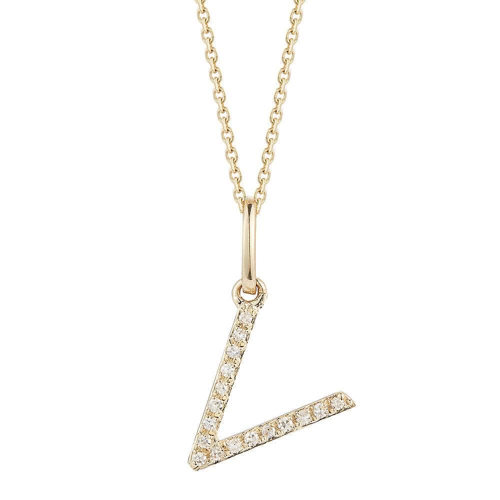 14K DIAMOND INITIAL V ON 18 INCHES CHAIN