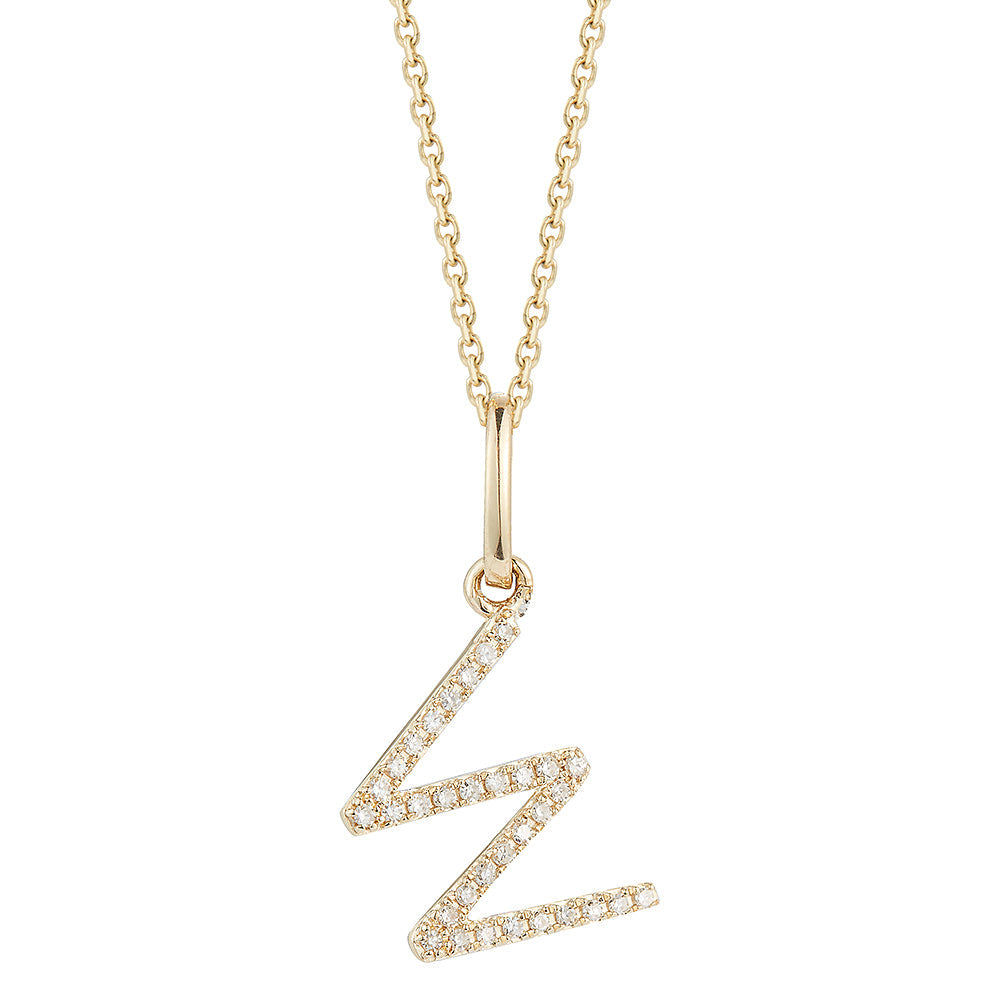 14K DIAMOND INITIAL W ON 18 INCHES CHAIN