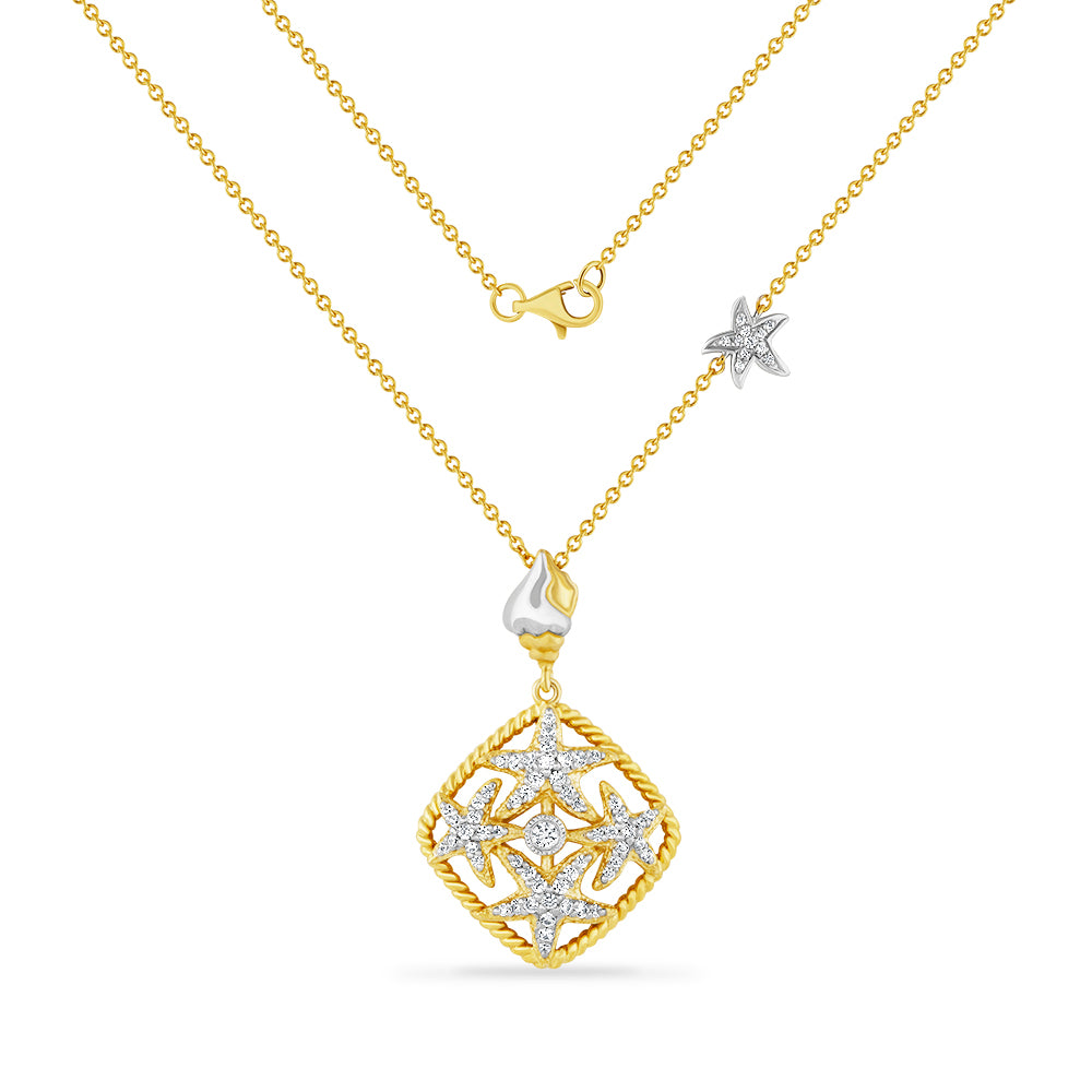 14K FILIGREE MULTI STARFISH NECKLACE WITH 68 DIAMONDS 0.51CT ON 18 INCHES CABLE CHAIN