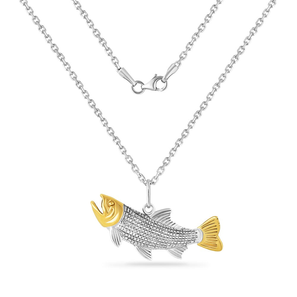 STERLING SILVER AND 14K TROUT PENDANT ON 18 INCHES SILVER CHAIN