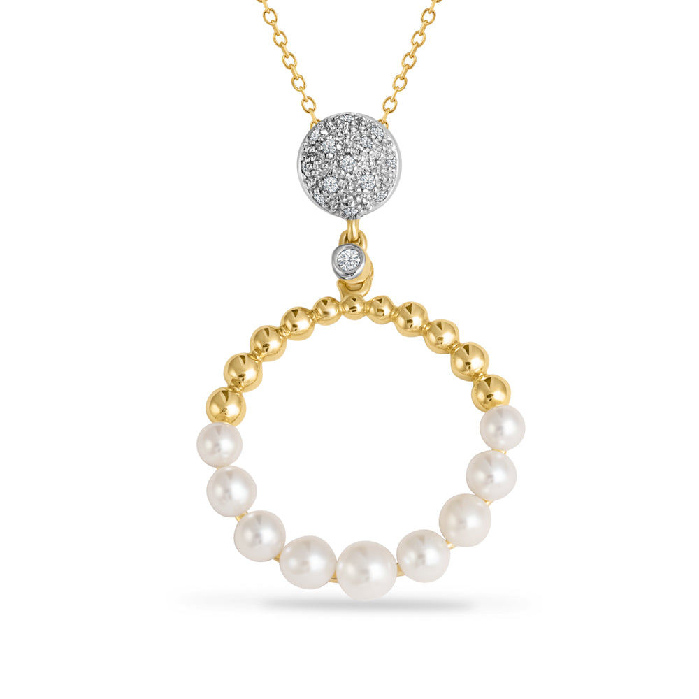 14K ROUND PENDANT WITH 1 DIAMOND 0.01CT & 9 CP ON 18 INCH CHAIN