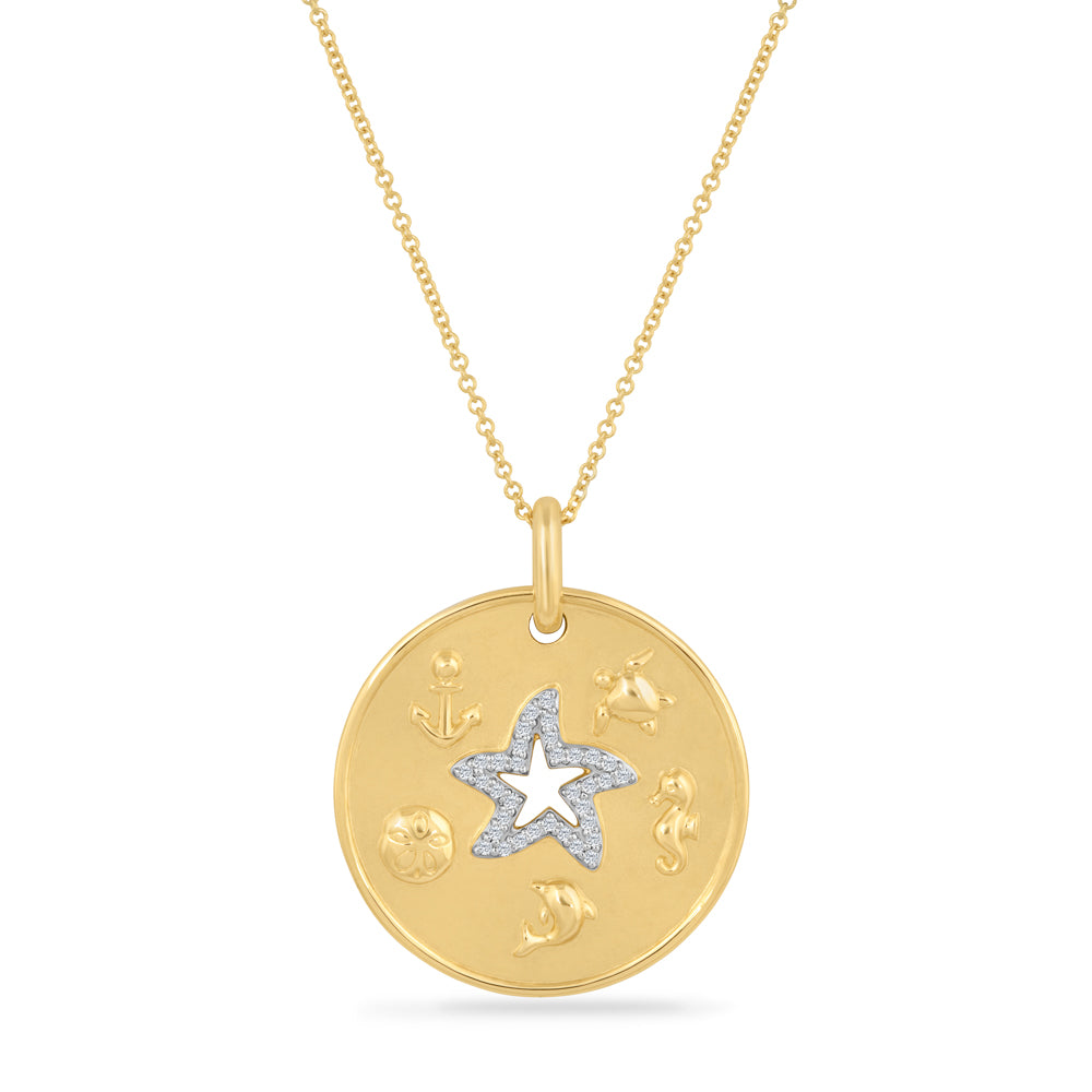 14K STARFISH & MULTI NAUTICAL PENDANT WITH 34 DIAMONDS 0.15CT ON 18 INCHES CABLE CHAIN