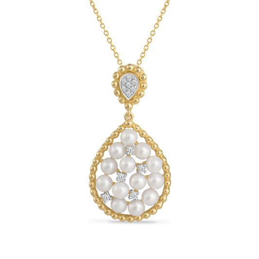 PEARL & DIAMOND PEAR SHAPE PENDAMT ON 18 INCHES CHAIN