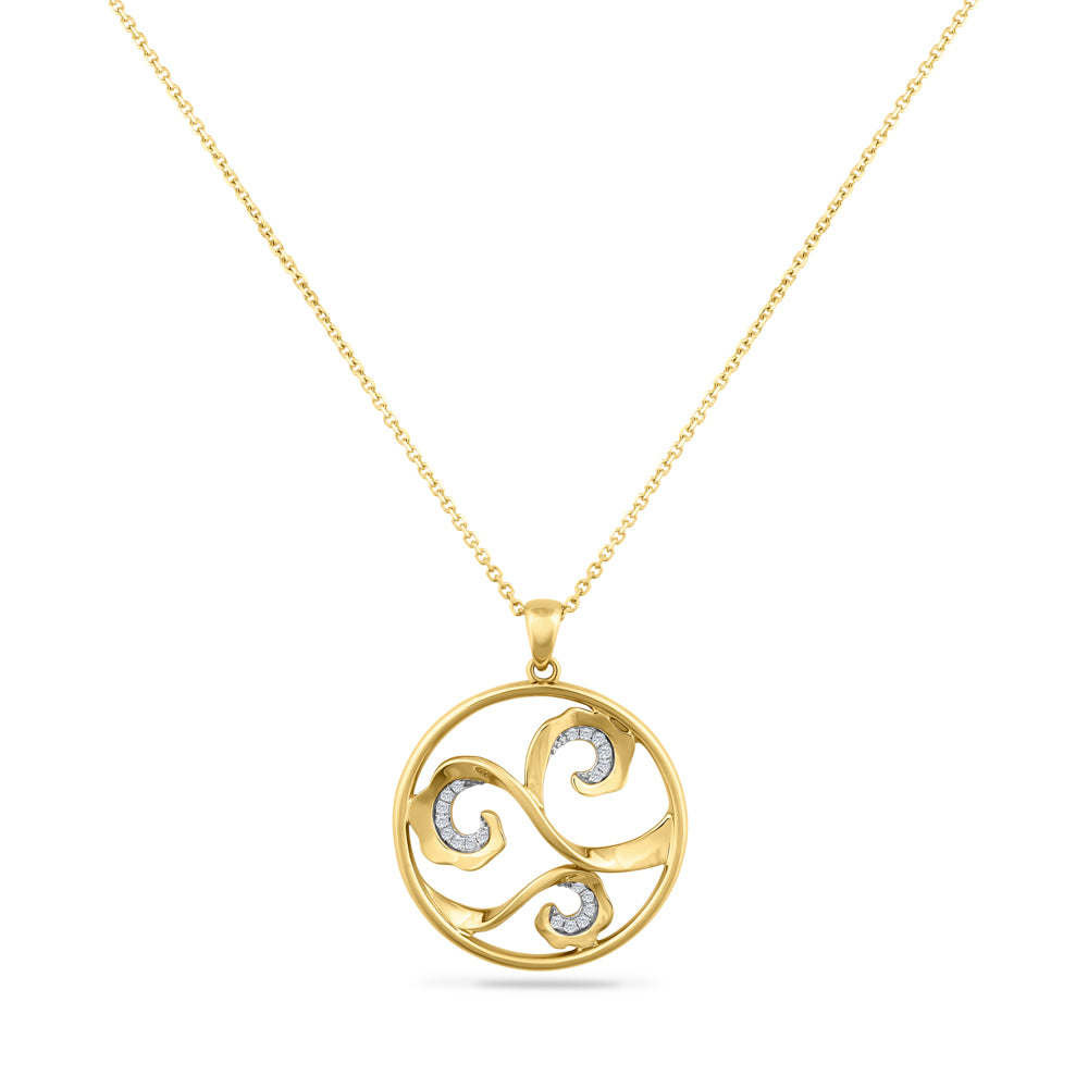 14K WAVE PENDANT SET WITH 20 DIAMONDS 0.12CT, 24MM ON 18 INCHES CABLE CHAIN