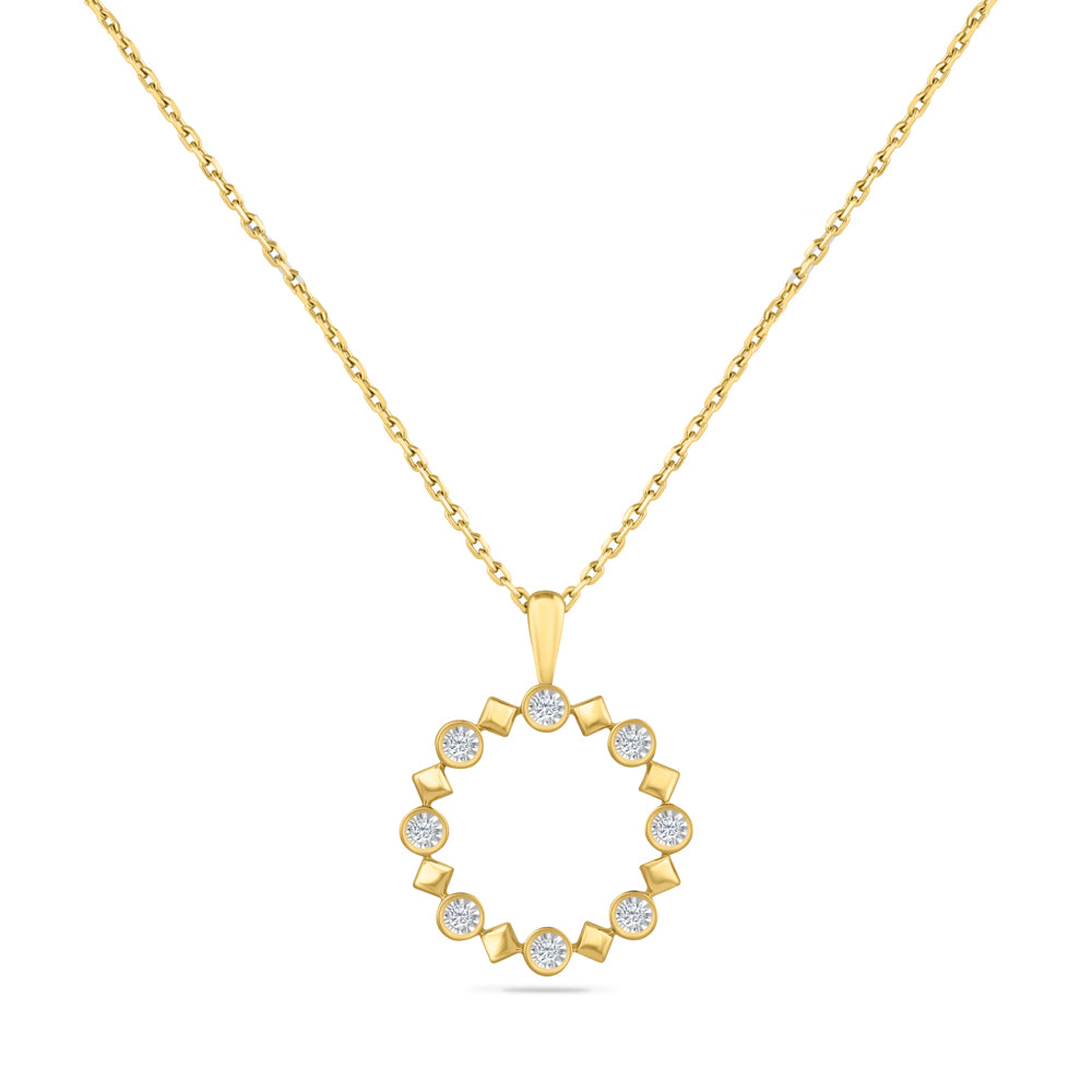 14K TWO-TONE DIAMOND CIRCLE PENDANT WITH 8 DIAMONDS 0.20CT ON 18 INCHES CURB CHAIN