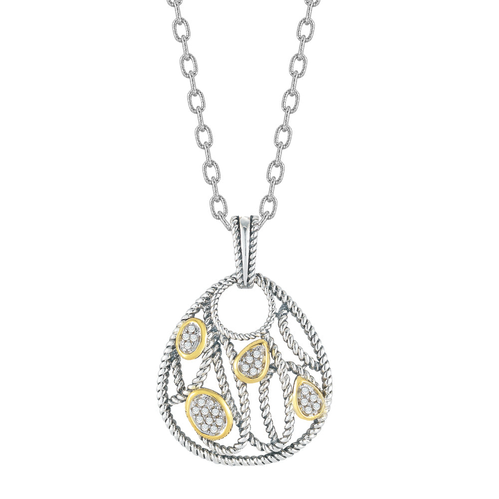 STERLING SILVER AND 14K PENDANT ON 18 INCHES CHAIN