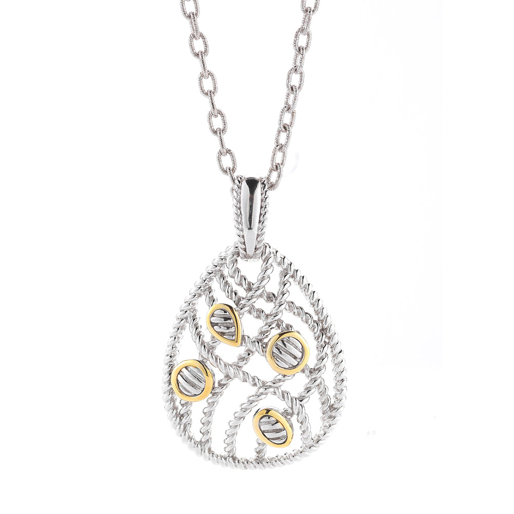 STERLING SILVER AND 14KY CABLE DESIGN PENDANT ON 18 INCHES CHAIN