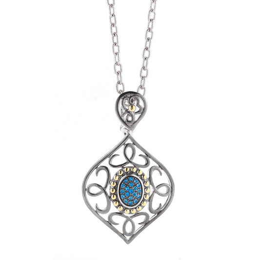 STERLING SILVER AND 14K PENDANT WITH SAPPHIRE ON 18 INCHES CHAIN