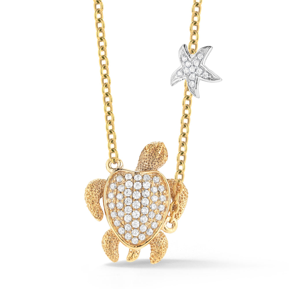 14K 2 TONE TURTLE NECKLACE WITH 57 DIAMONDS 0.20CT