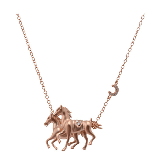 14K DOUBLE HORSE PENDANT ON 18 INCHES CABLE CHAIN