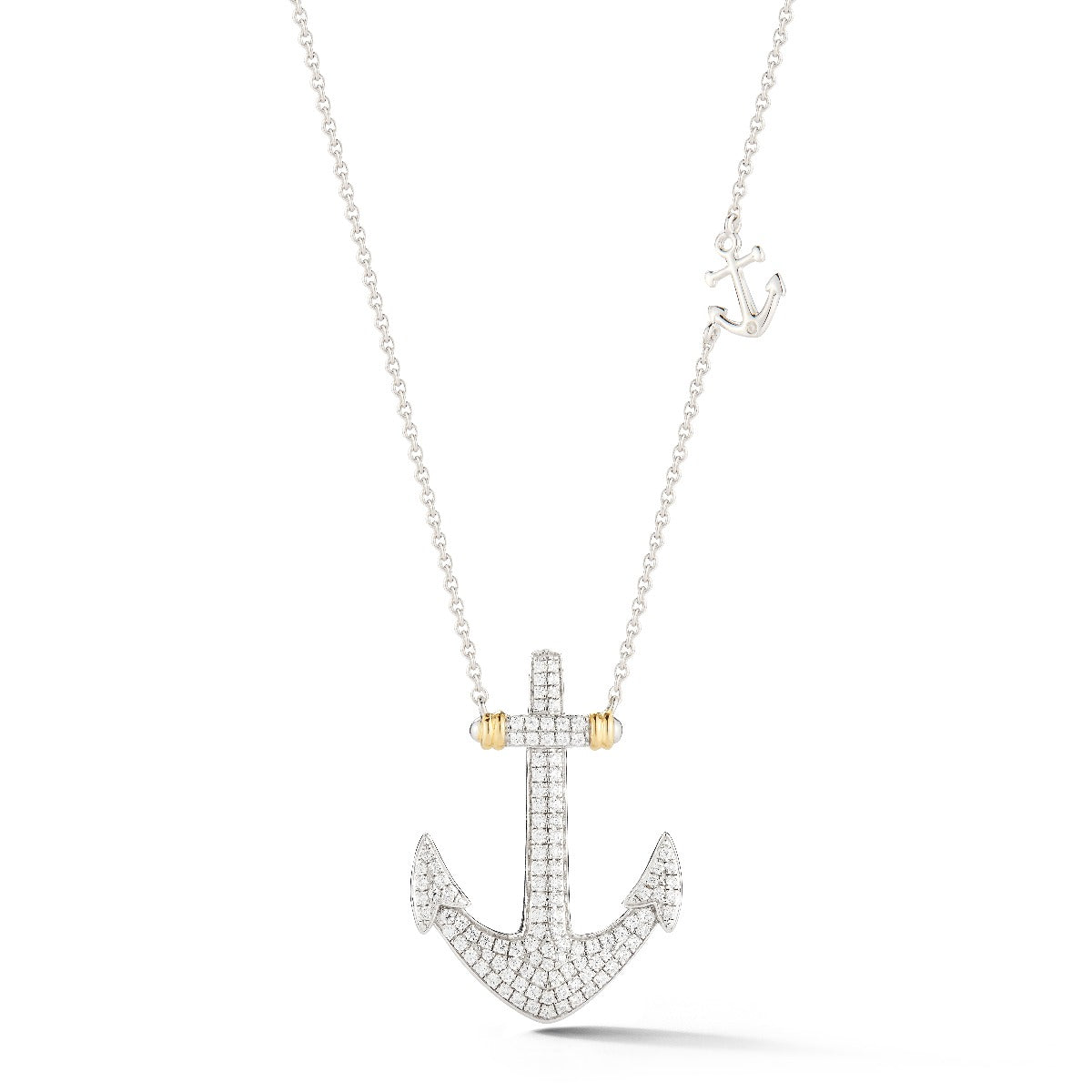 14K DIAMOND PAVE ANCHOR WITH 0.57CT DIAMONDS AND SMALL ANCHOR ON CHAIN. 1 INCH LONG BY 3/4 ON 18 INCHES CHAIN