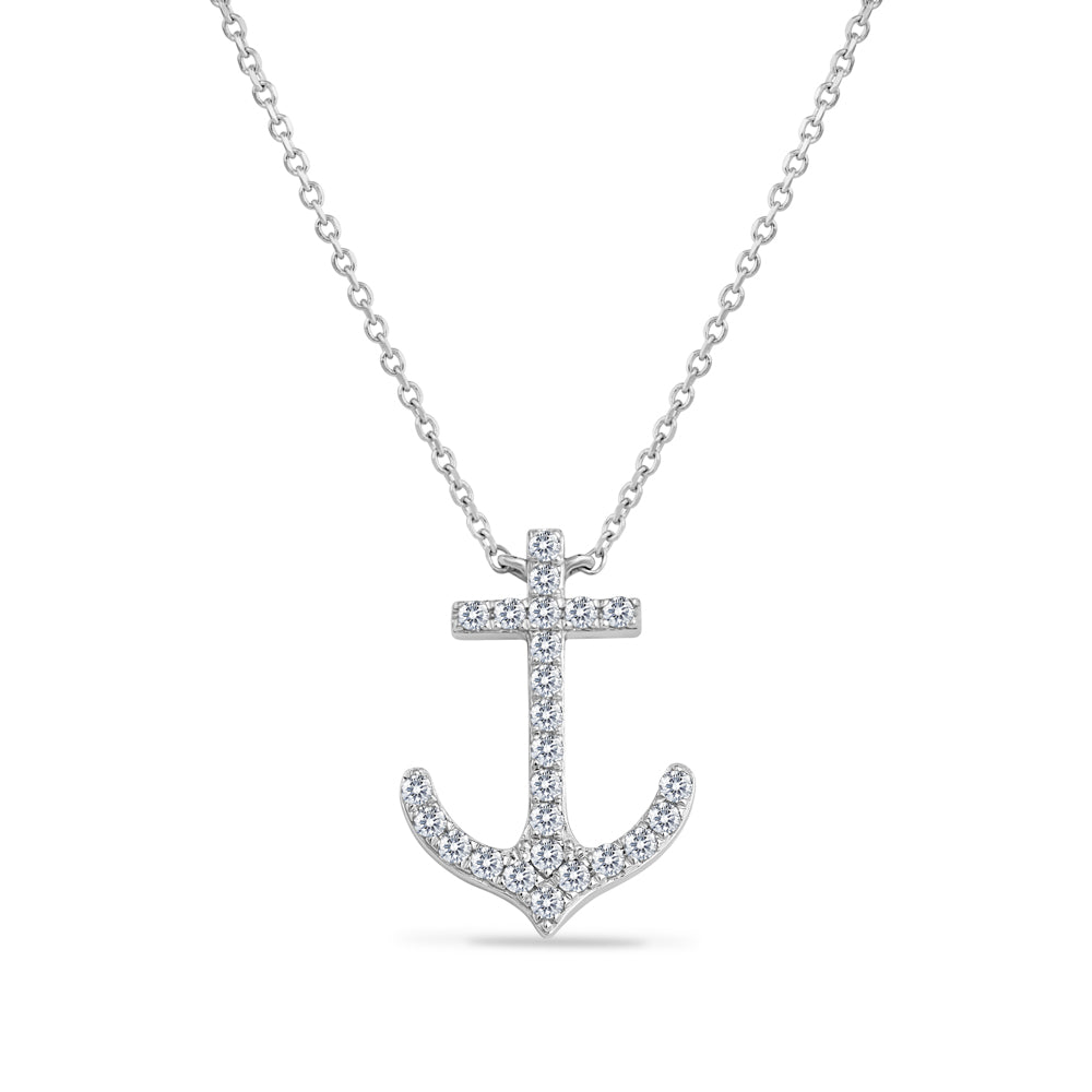 14K ANCHOR NECKLACE WITH 25 DIAMONDS 0.25CT ON 18 INCHES CABLE CHAIN