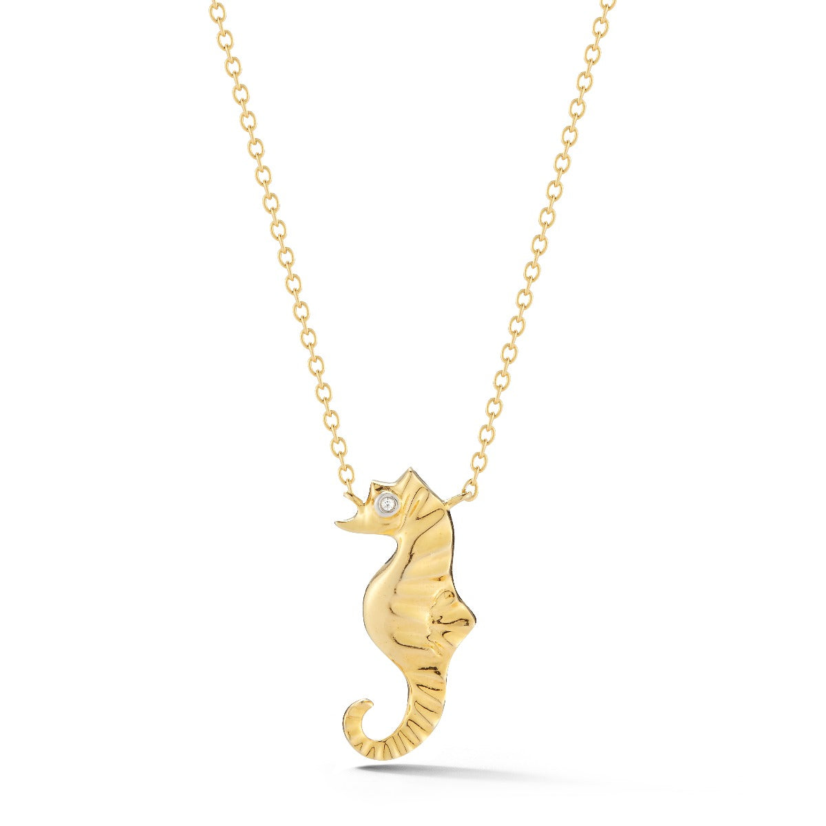 14K SEAHORSE NECKLACE 0.005C DIAMOND, ON 18 INCH CHAIN