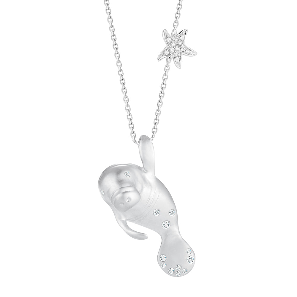 14K BEAUTIFUL MANATEE PENDANT WITH 24 DIAMONDS 0.10CT ON 18 INCHES CABLE CHAIN