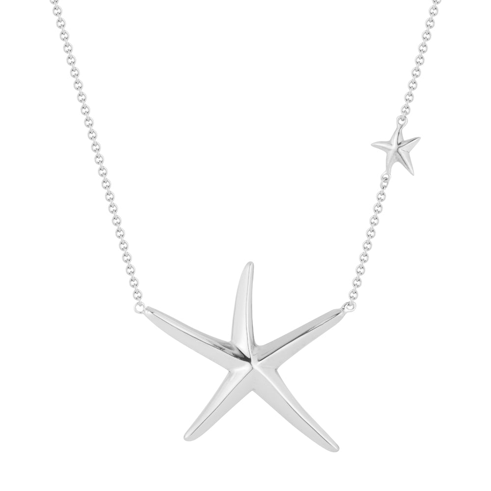 STERLING SILVER LARGE STARFISH PENDANT 1 1/3" DIAMETER ON 18 INCHES SILVER CHAIN