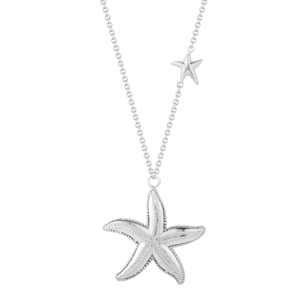 STERLING SILVER PIN POINT STARFISH PENDANT 18" CHAIN 1 1/4" DIAMETER