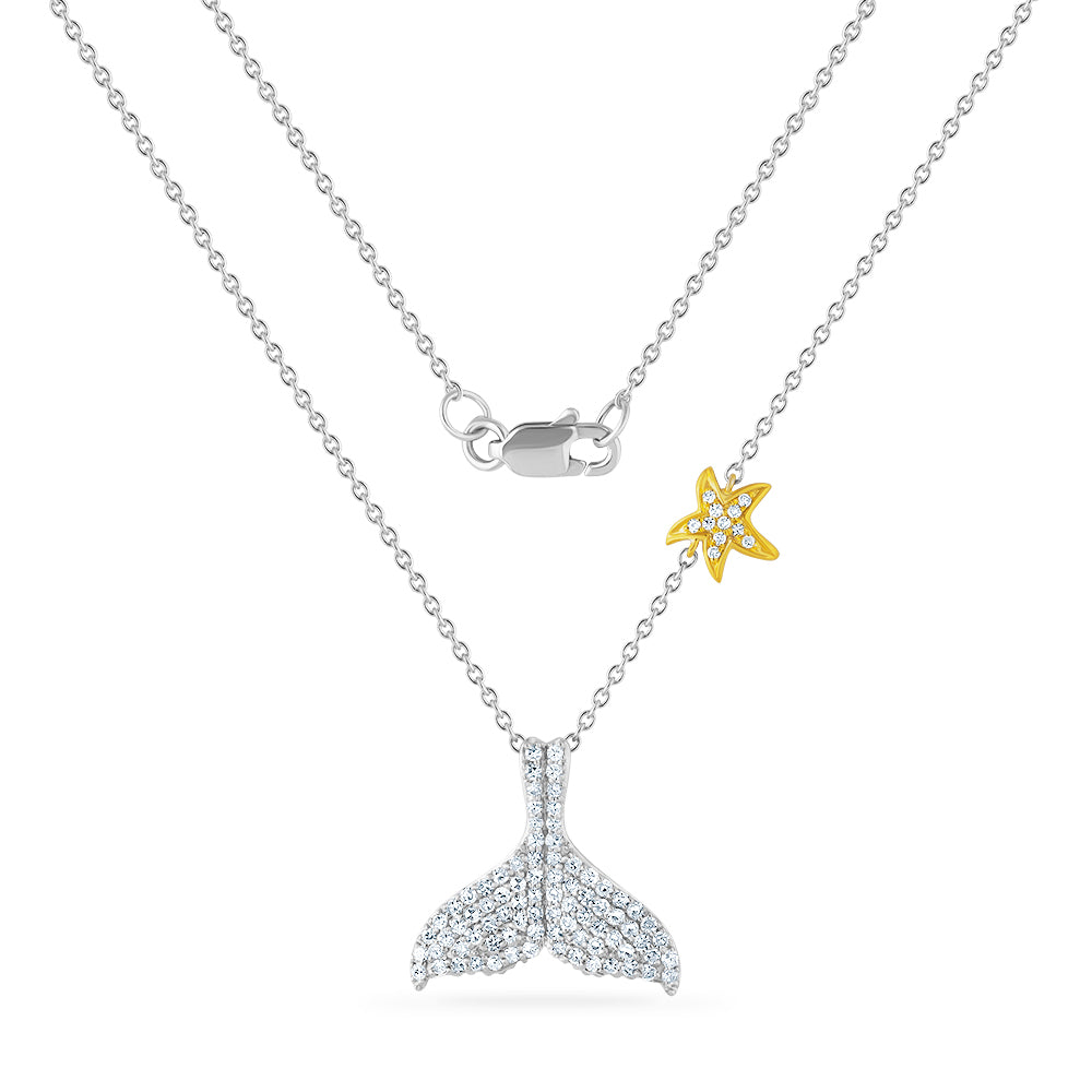 14K WHALE TAIL NECKLACE WITH 93 DIAMONDS 0.46CT 15MM LONG X 17MM WIDE ON 18 INCHES CHAIN
