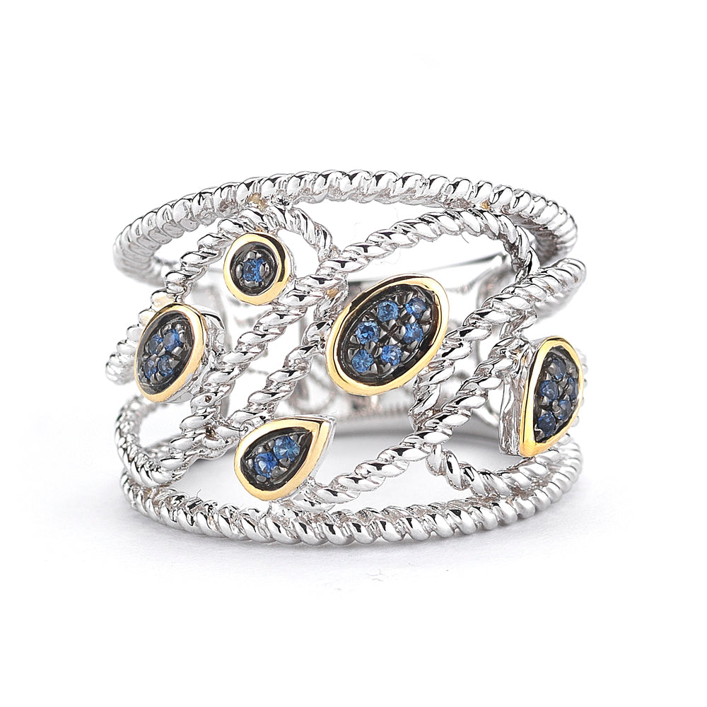 STERLING SILVER AND 14K YELLOW SAPPHIRE RING