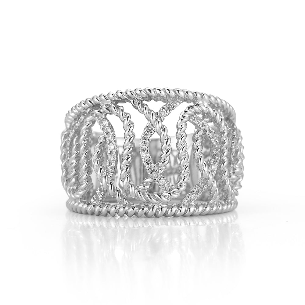 STERLING SILVER AND DIAMOND SWIRL RING