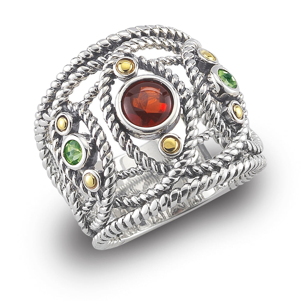 STERLING SILVER AND 14K SET WITH SEMI PRECIOUS STONES